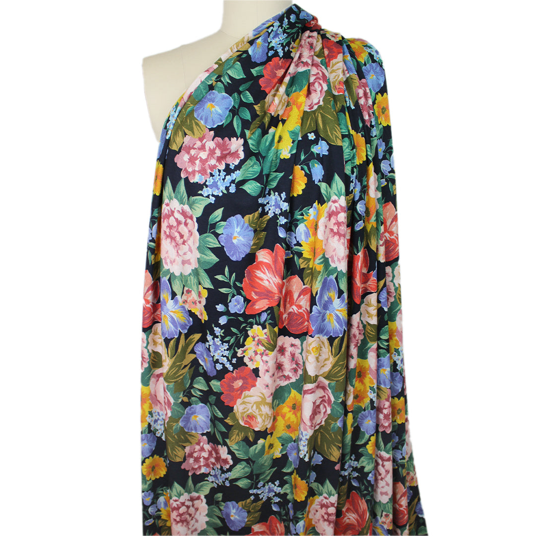 CA designer 'blooms ï¿½ la mode' printed rayon/spandex knit 1.75 yd