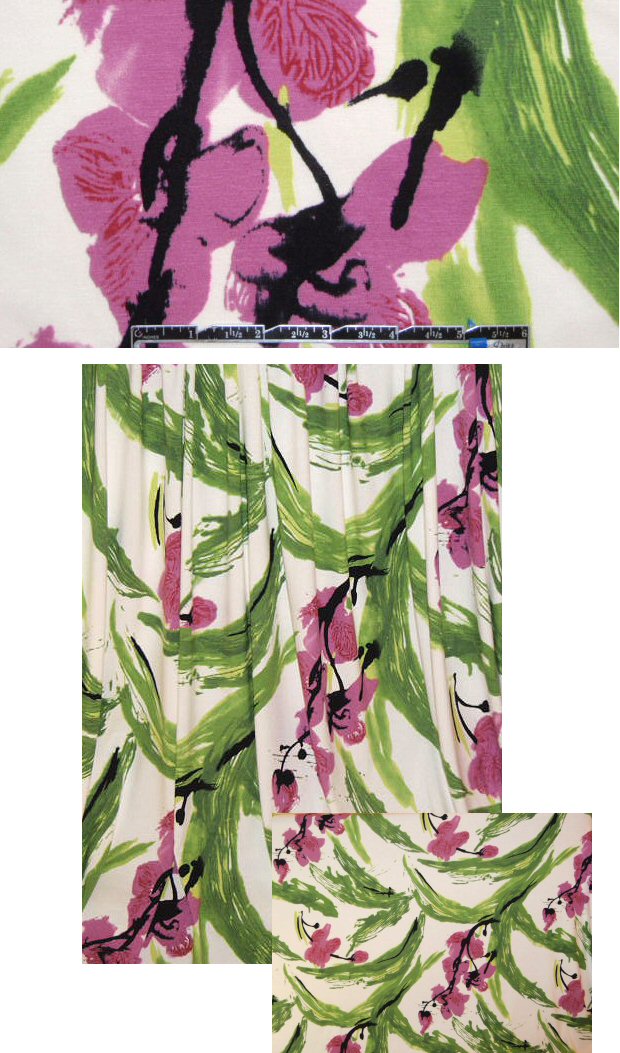 designer orchid/fern floral print rayon/spandex knit