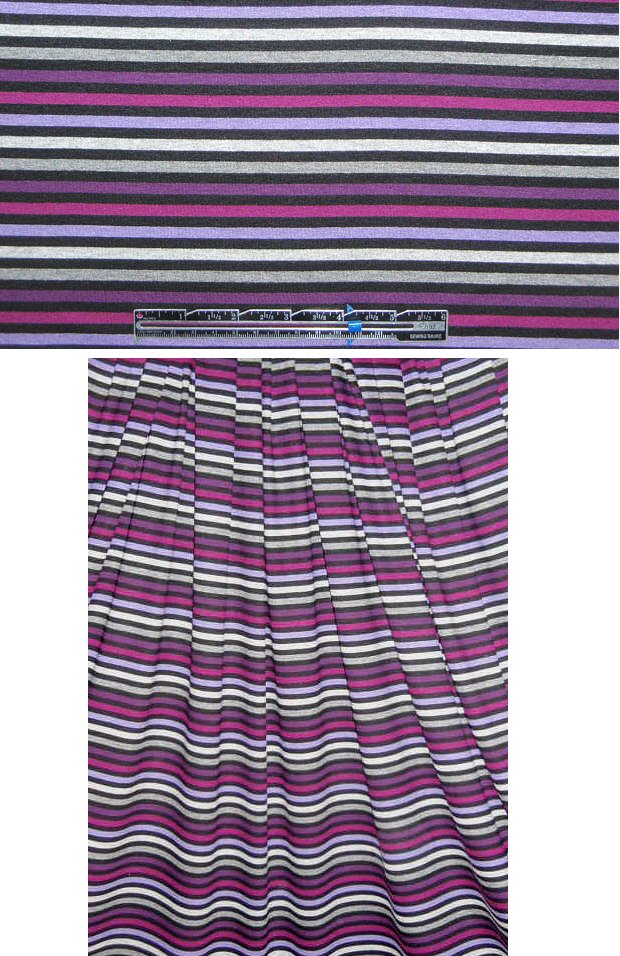 black/gray/plum tones striped rayon/lycra knit 1 yard
