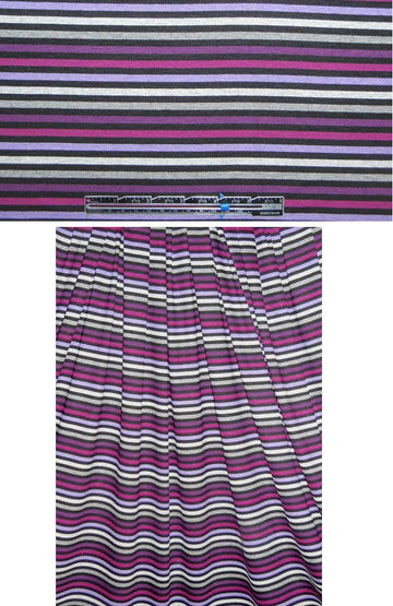 black/gray/plum tones striped rayon/lycra knit 1 yard