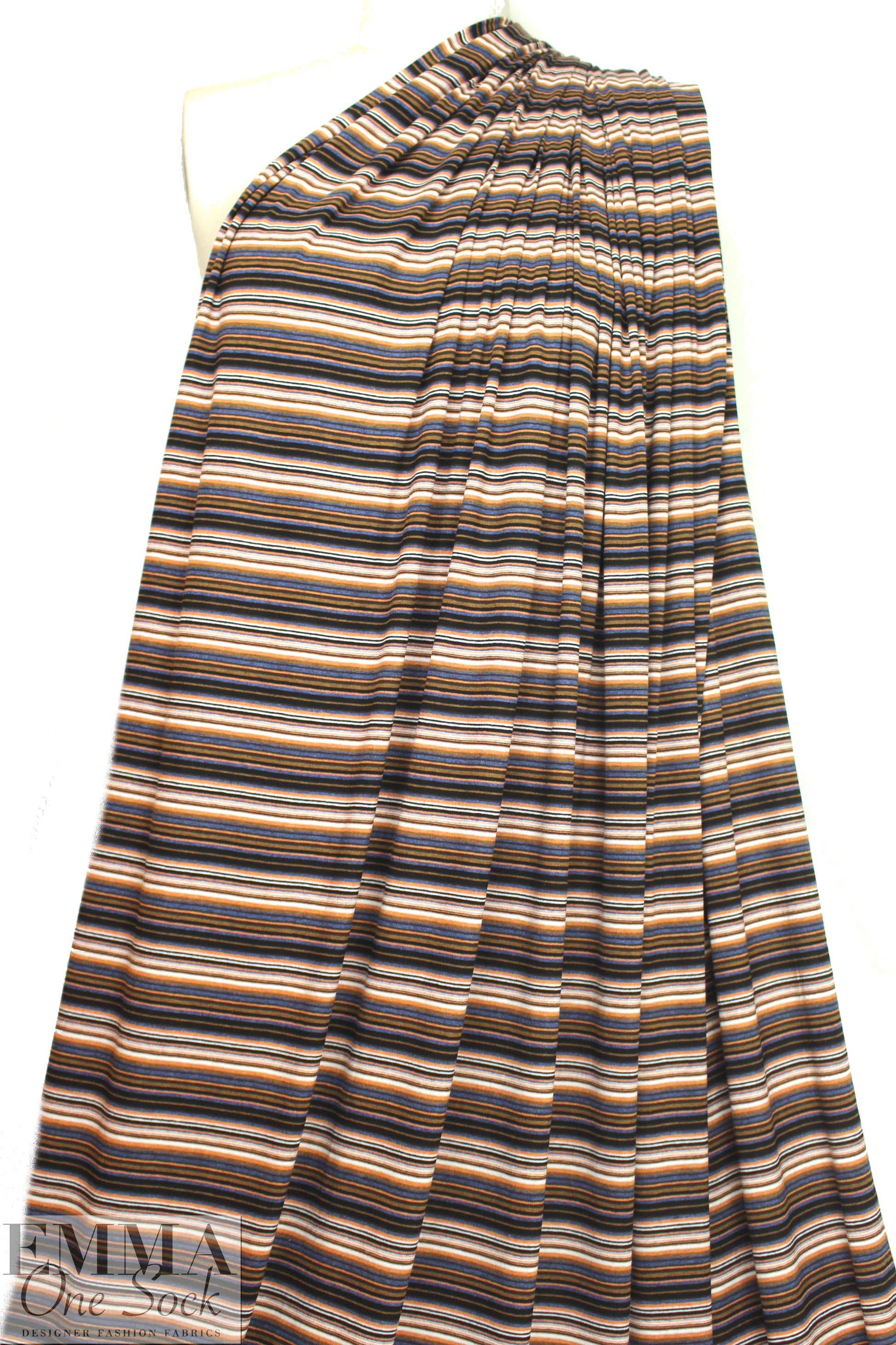 NY designer viscose yarn-dye stripe knit - cinnamon/denim 1.5 yd