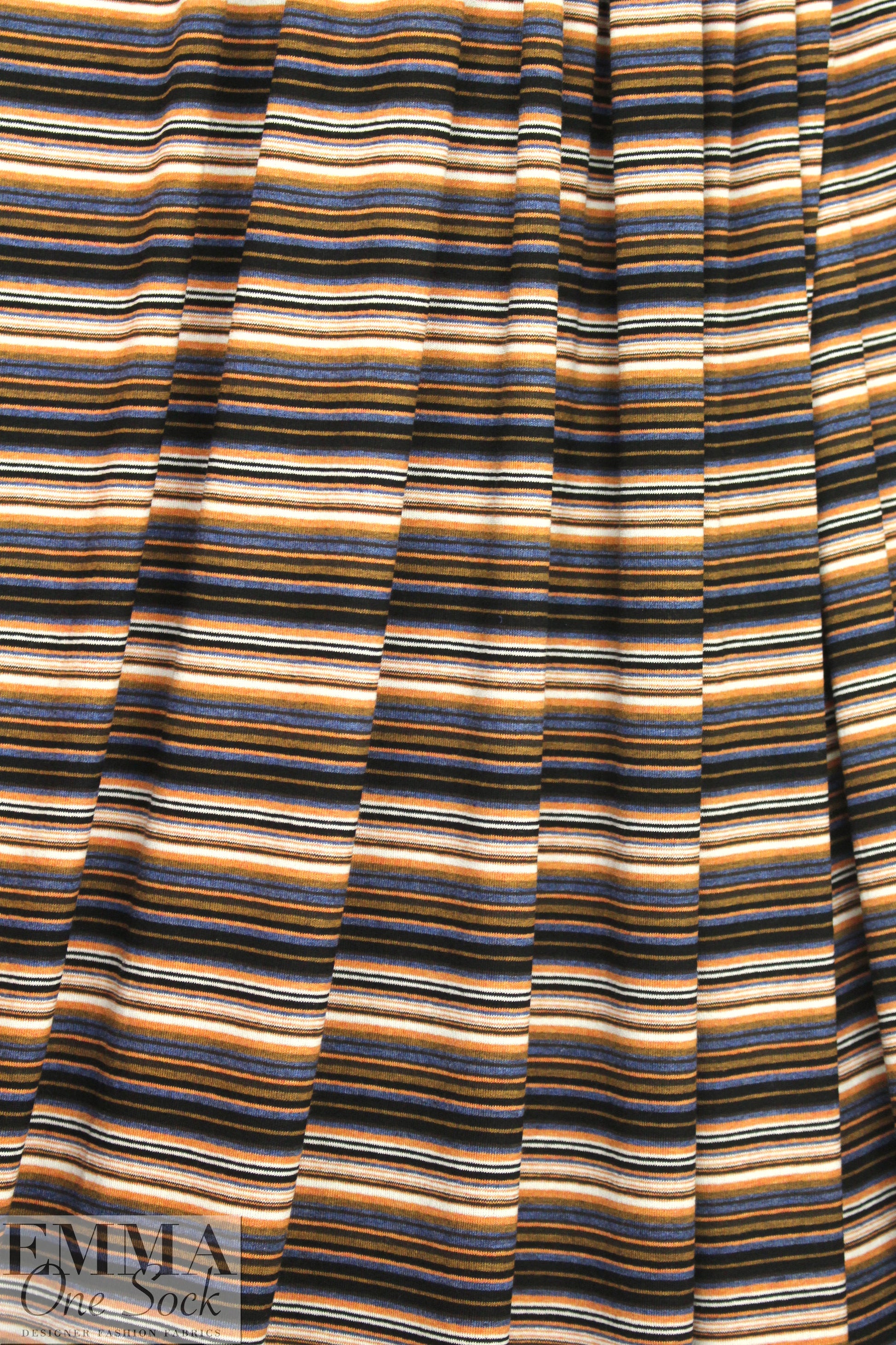 NY designer viscose yarn-dye stripe knit - cinnamon/denim