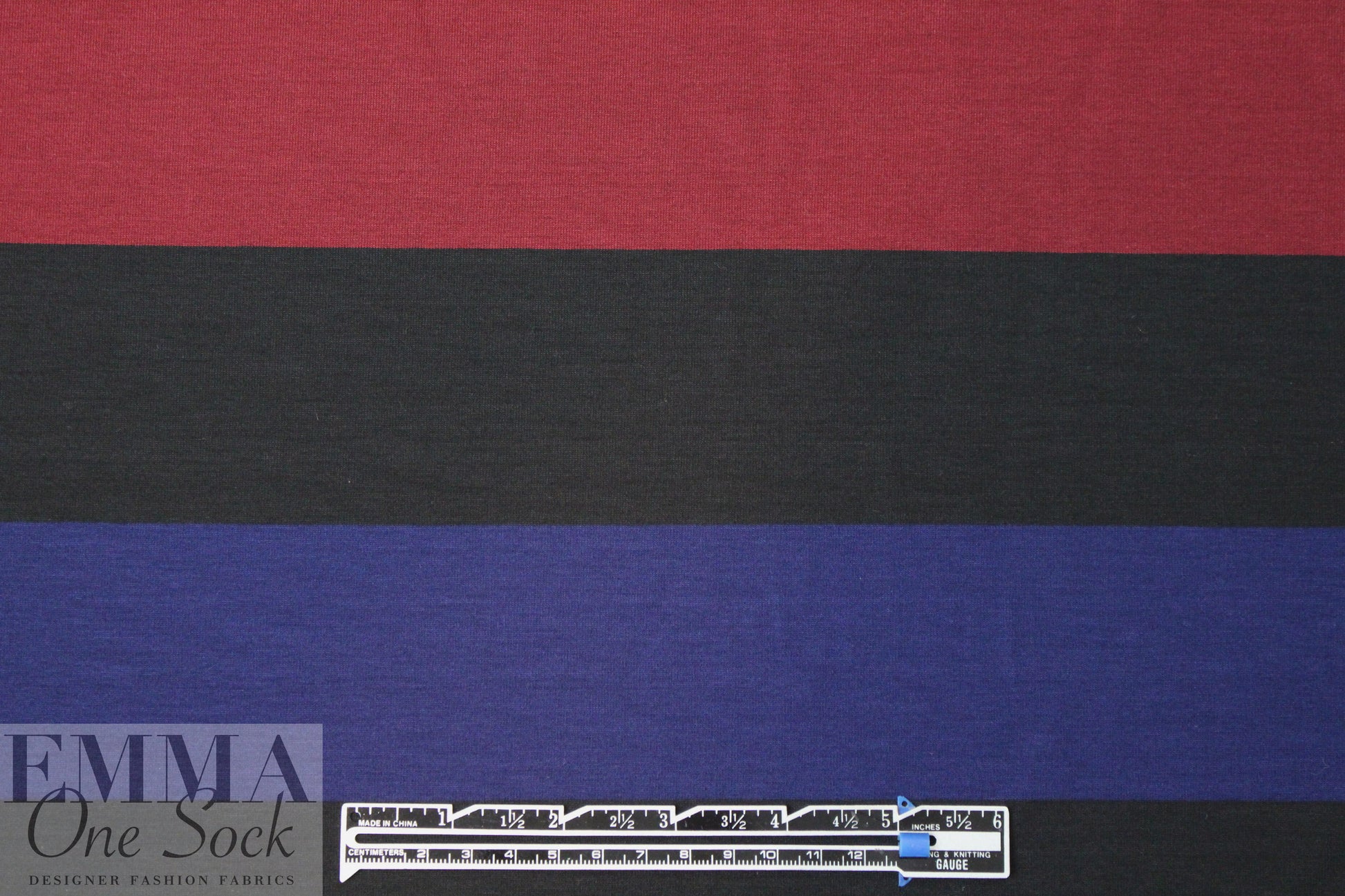 French wide stripe viscose/span knit - indigo/brick