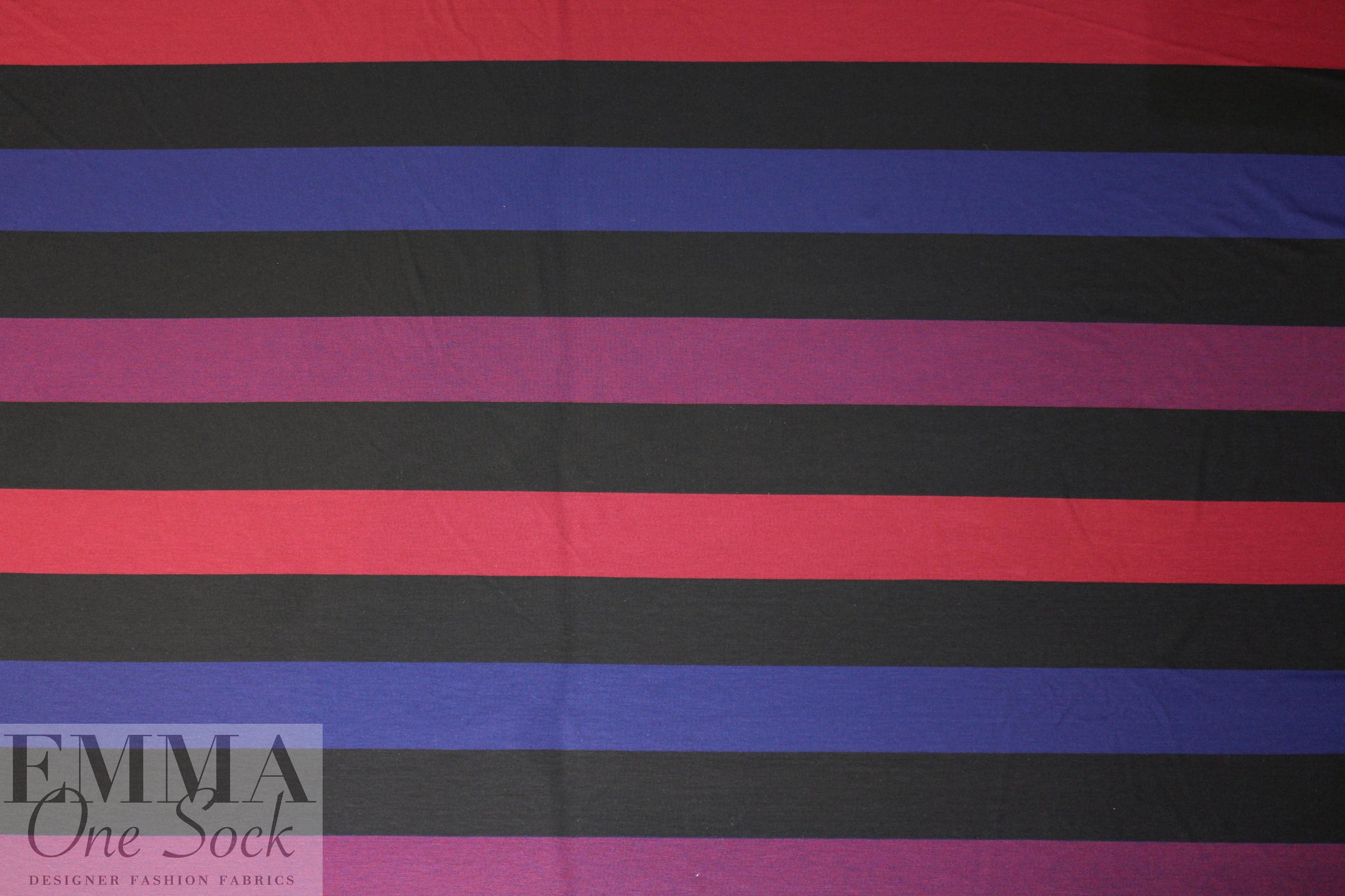 French wide stripe viscose/span knit - indigo/brick 1.66 yd