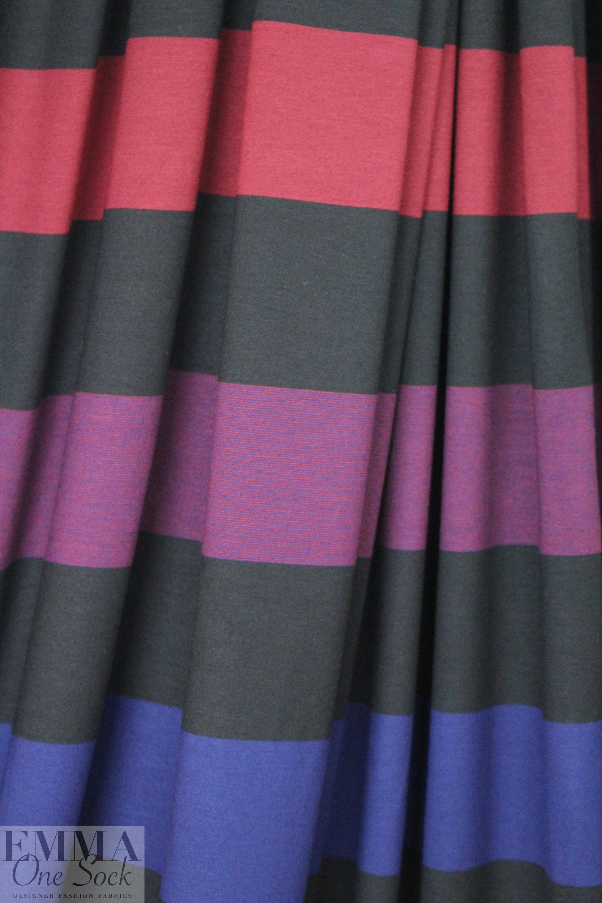 French wide stripe viscose/span knit - indigo/brick 1.66 yd