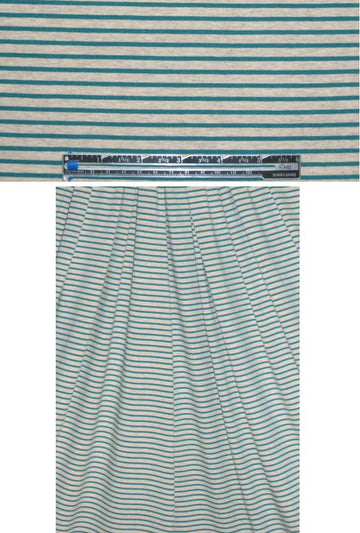CA designer teal/oatmeal thin stripe rayon/lycra knit 1.5 yd