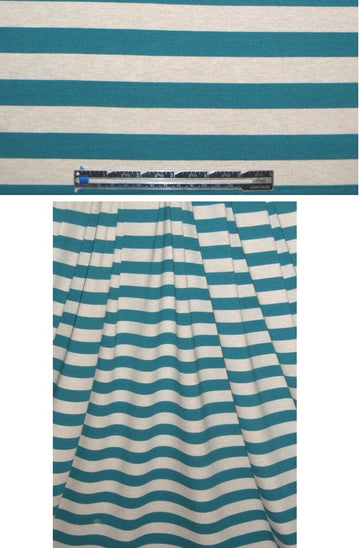 CA designer teal/oatmeal stripe rayon/lycra knit