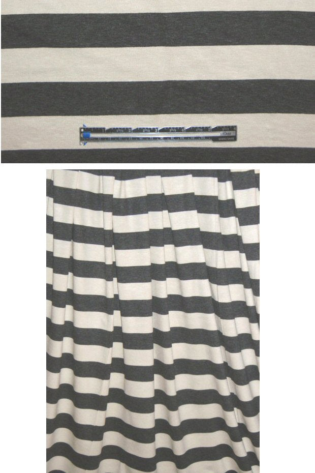 CA designer charcoal/ivory stripe rayon/lycra knit 1.33 yd