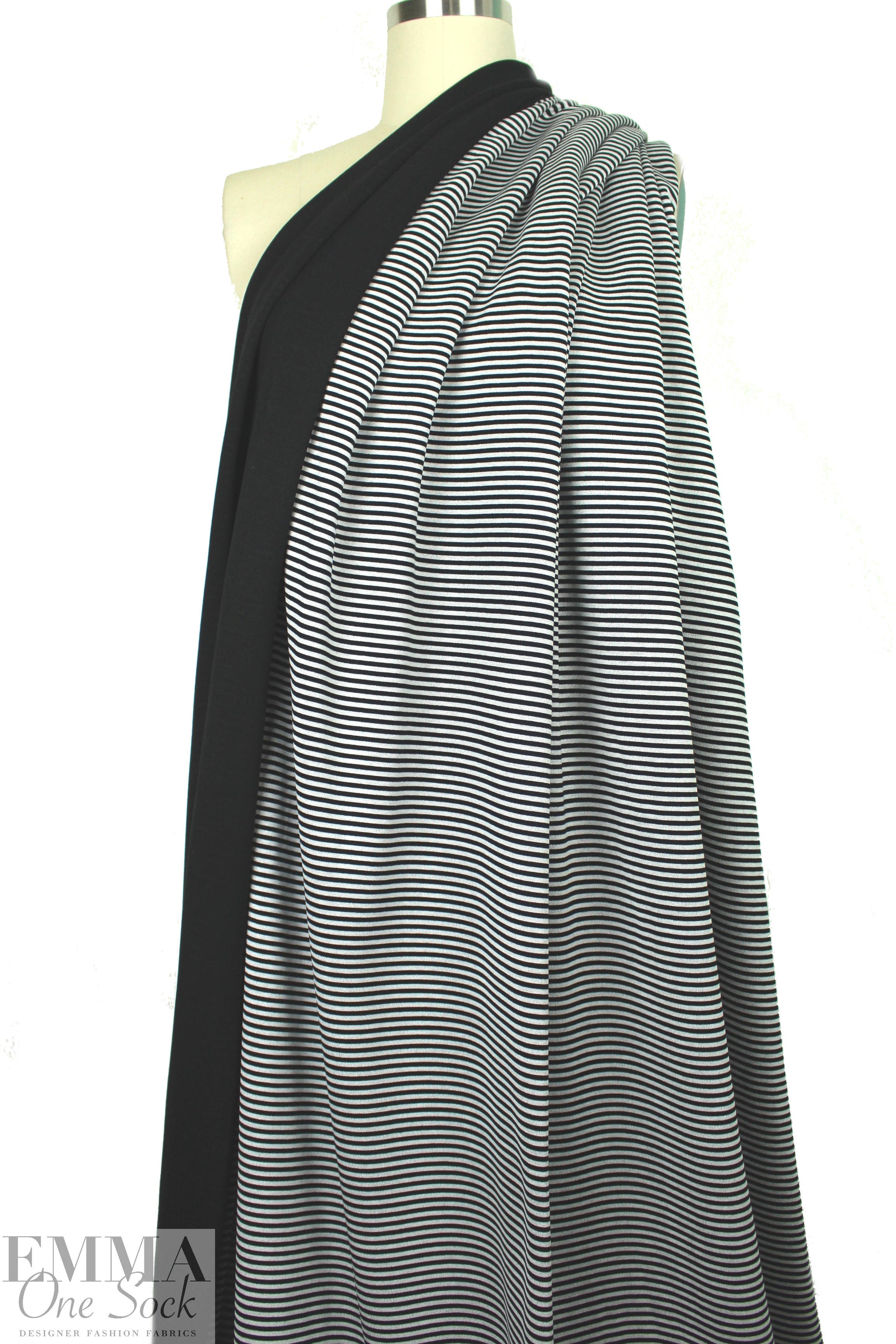 Italian black/stone yarn dye stripe doubleknit