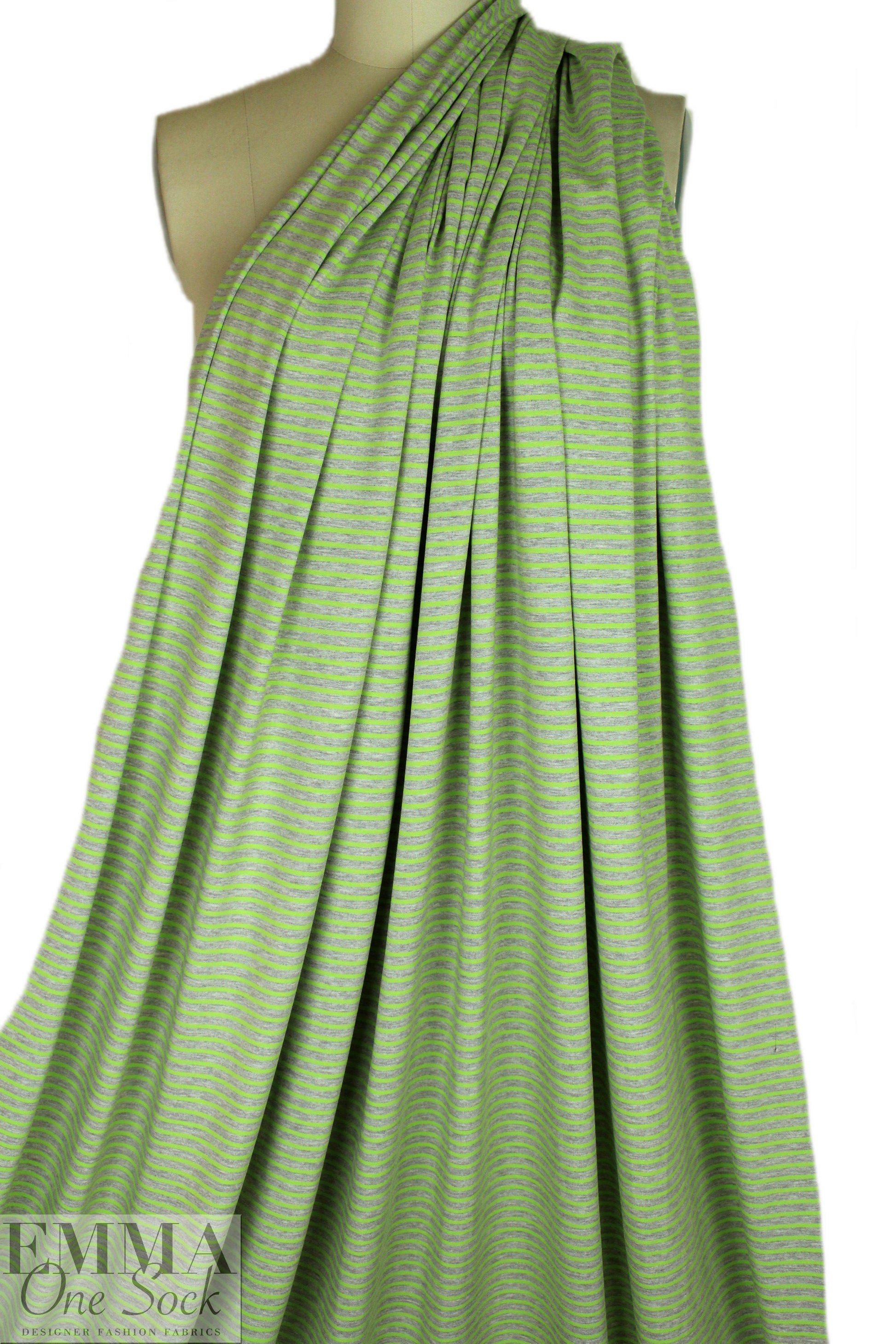 bright lime/gray heather yarn dye stripe jersey 2.25 yd