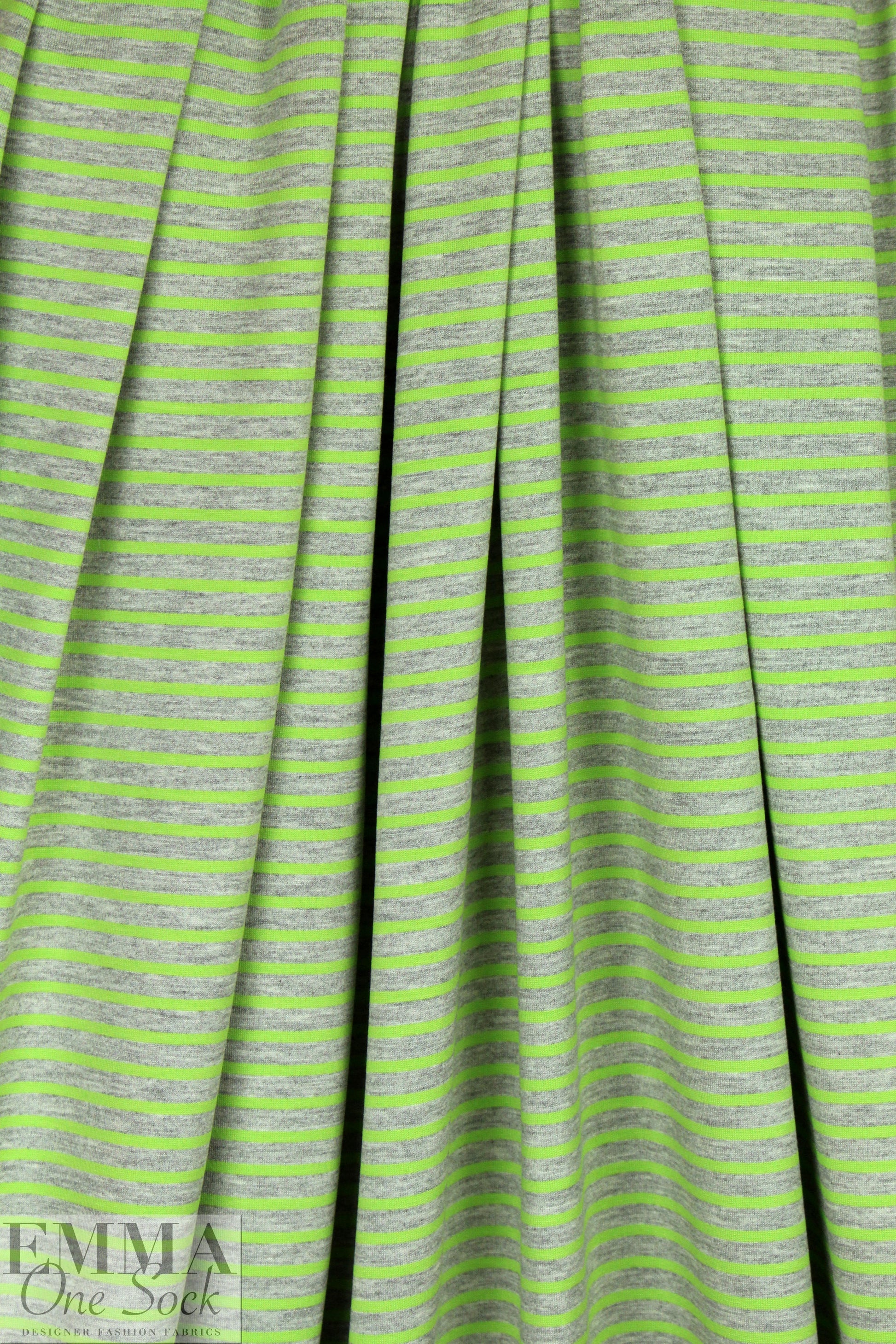 bright lime/gray heather yarn dye stripe jersey 2.25 yd