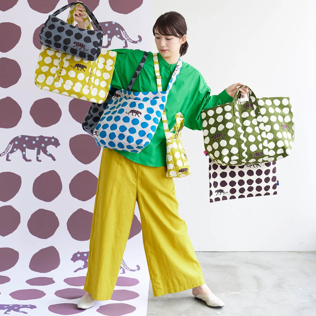 Japanese 'spotted panther' by Kokka cotton canvas - olive