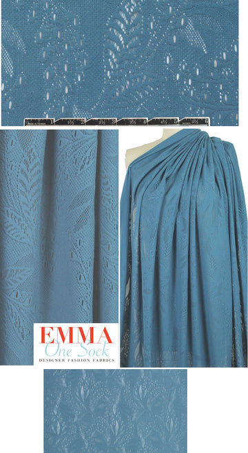 Italian lacey cut-out novelty knit - provence blue 1.875 yd