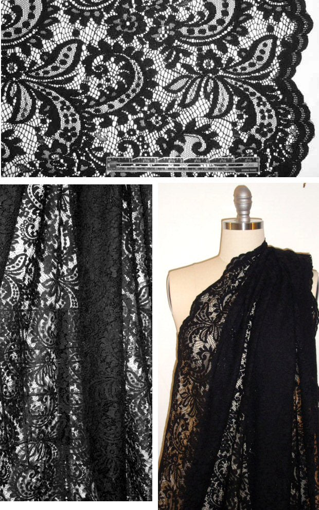Thai double scallop nylon cotton re-emb. lace - black .875 yds