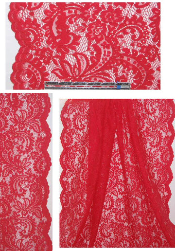 Thai double scallop nylon cotton re-emb. lace - red 1.7 yd