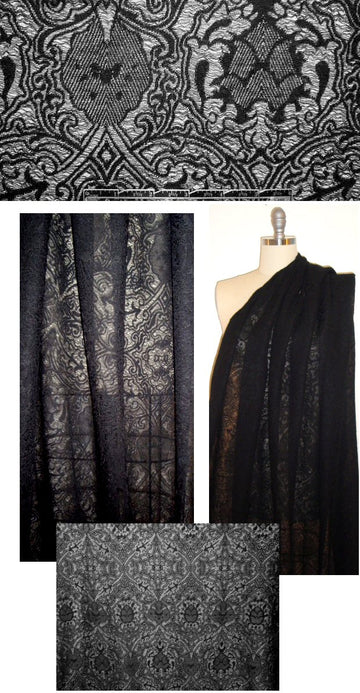 delicate black medallion design stretch lace 1.875 yd