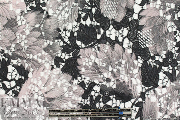 shades of gray over-printed floral guipure lace