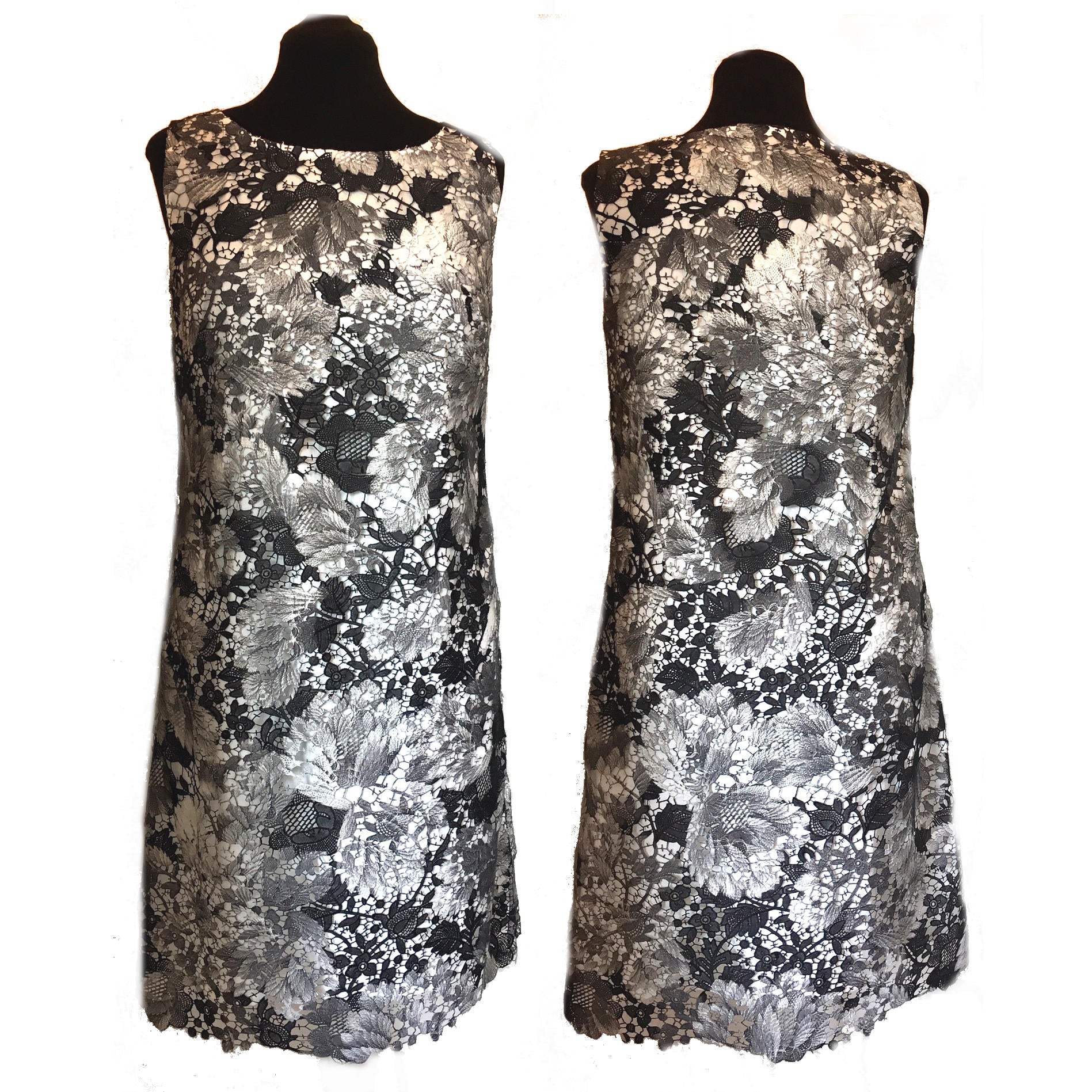 shades of gray over-printed floral guipure lace 1.375 yds