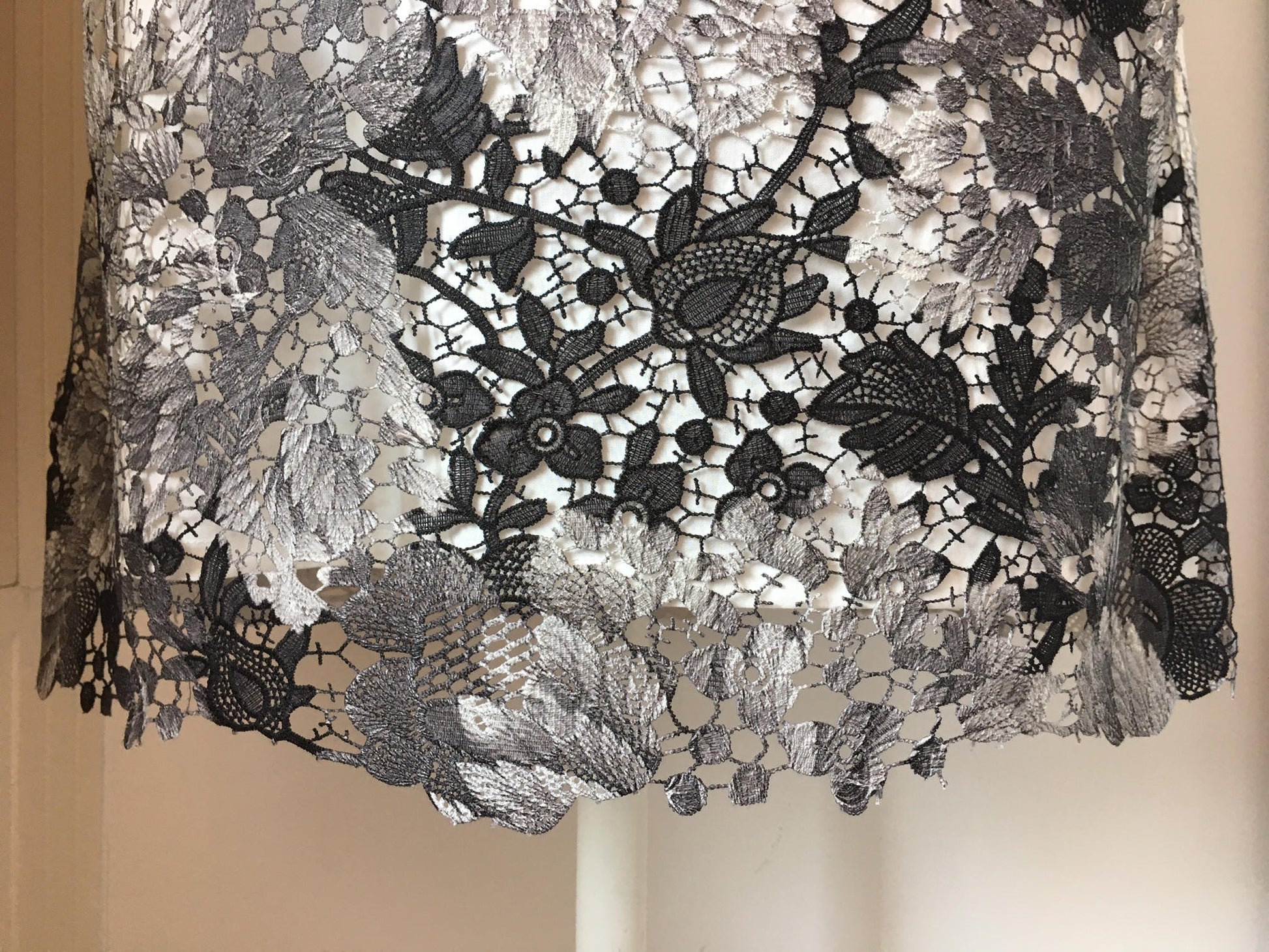 shades of gray over-printed floral guipure lace 1.66 yds