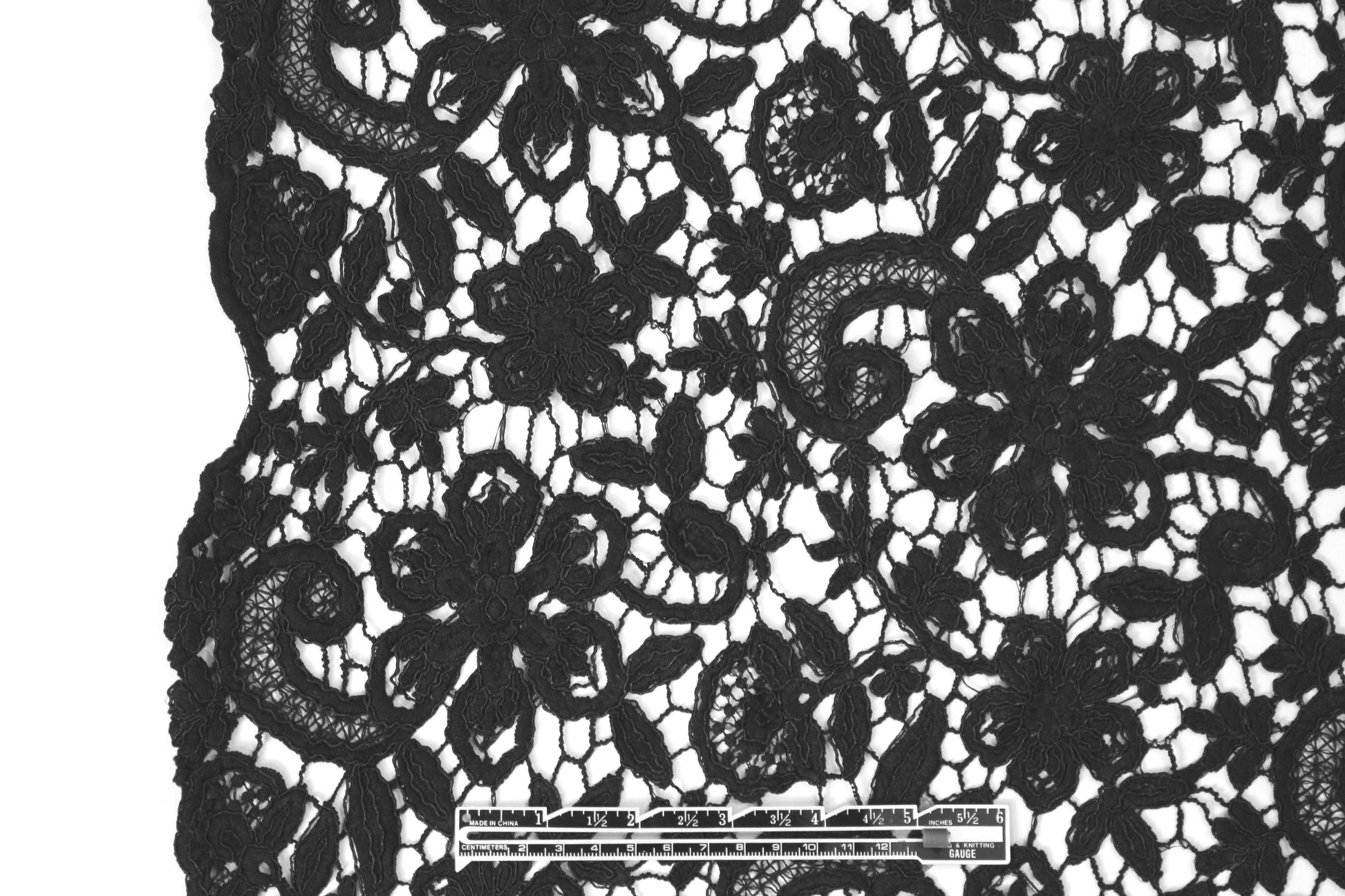 reembroidered double scallop floral lace - black 1 yard
