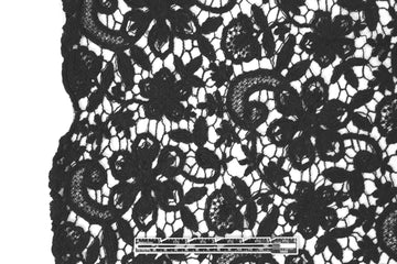 reembroidered double scallop floral lace - black 1 yard