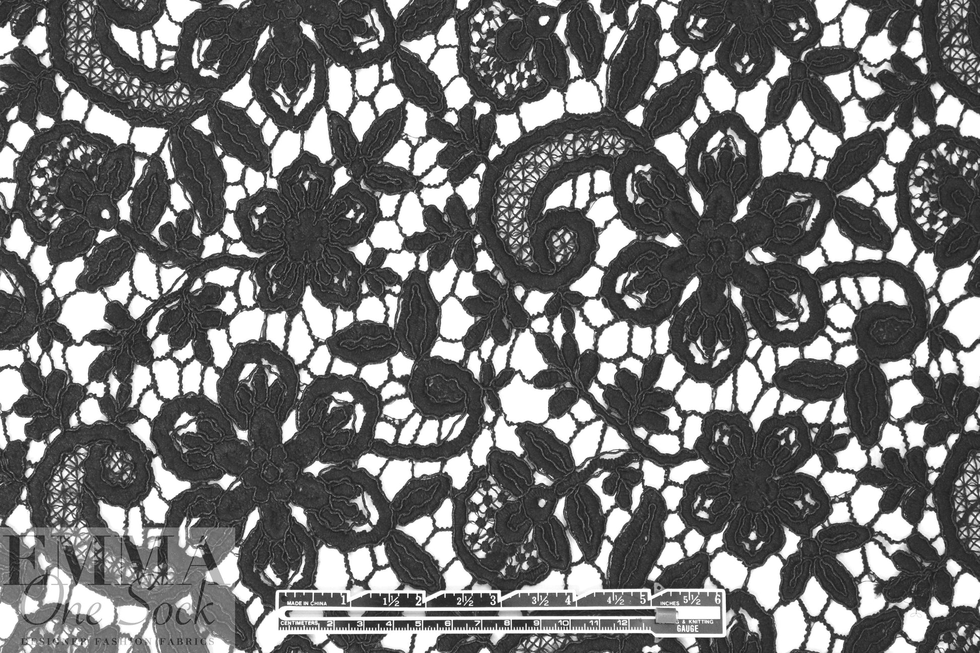 reembroidered double scallop floral lace - black 2 yd