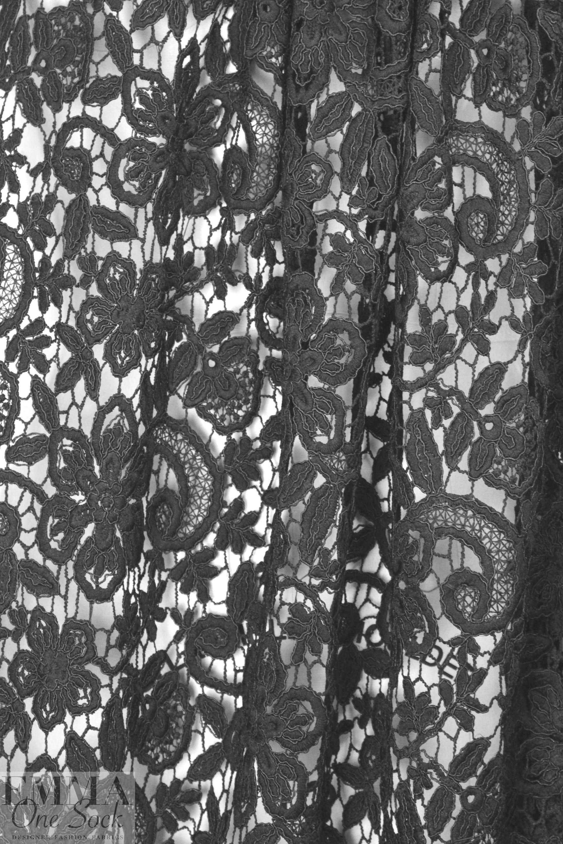 reembroidered double scallop floral lace - black 1 yard