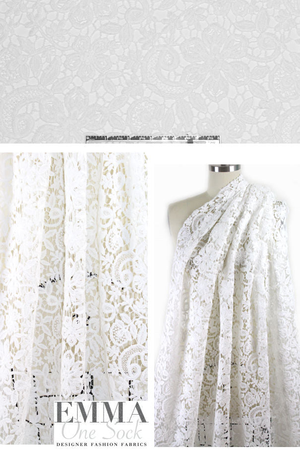 reembroidered double scallop floral lace - white 1.375 yd