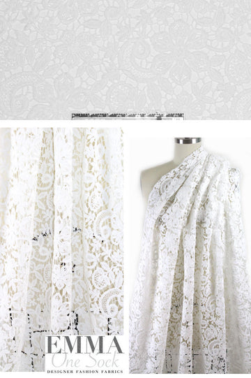 reembroidered double scallop floral lace - white 1.75 yd