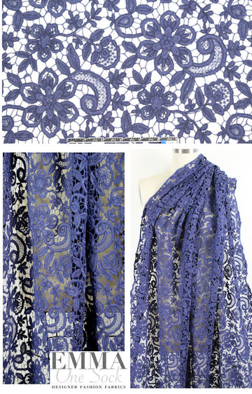 reembroidered double scallop floral lace - navy