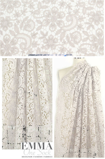 reembroidered double scallop floral lace - angora