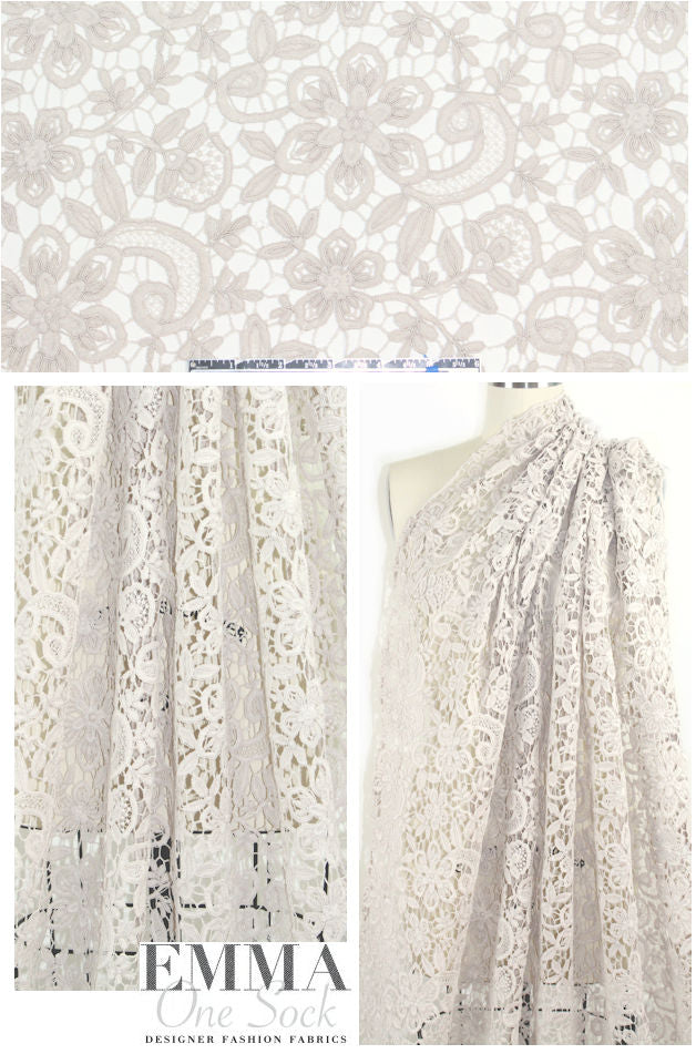 reembroidered double scallop floral lace - angora 1.375 yd
