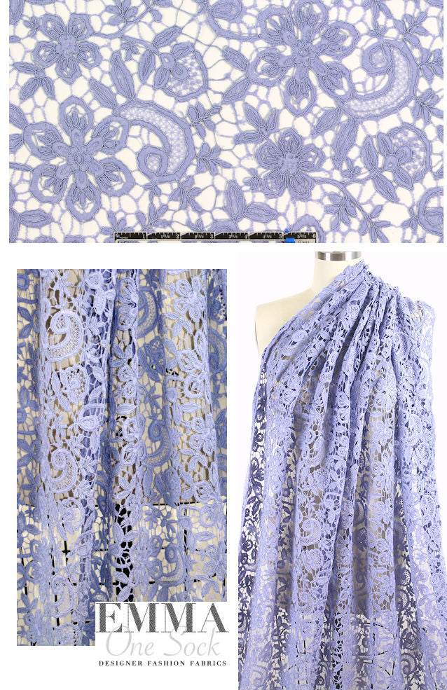 reembroidered double scallop floral lace - hydrangea 1.5 yd