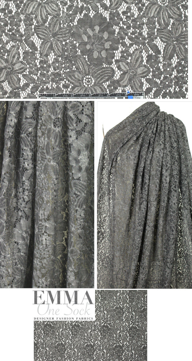 reembroidered cotton blend floral lace - vintage gray