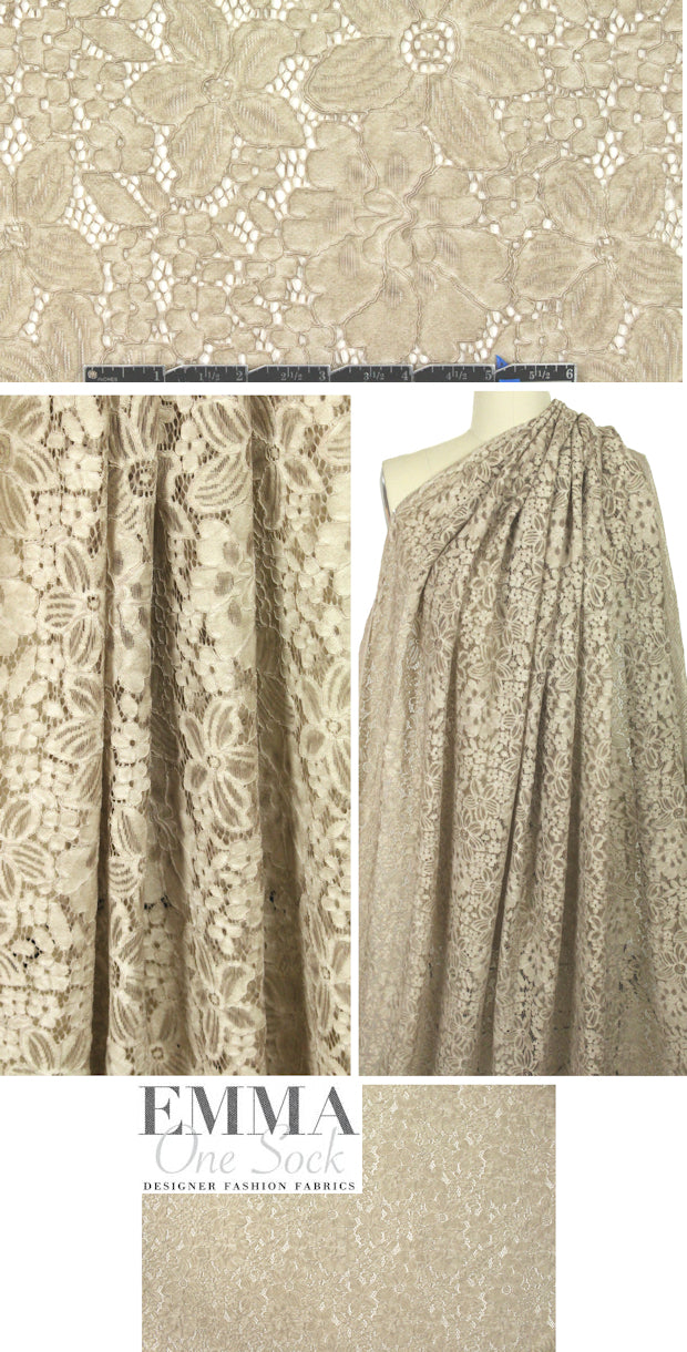 reembroidered cotton blend floral lace - angora .75 yds