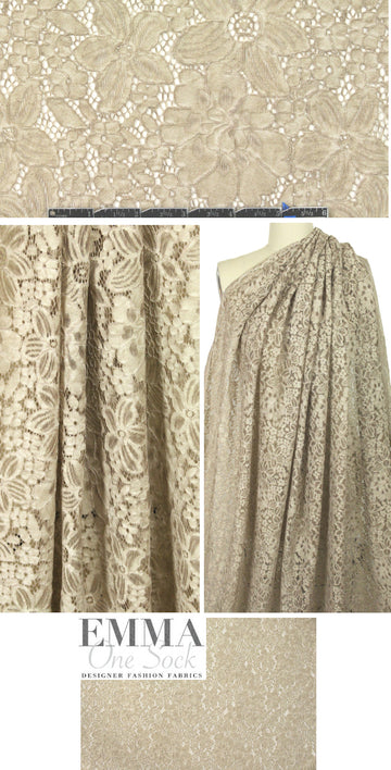 reembroidered cotton blend floral lace - angora 1.66 yd