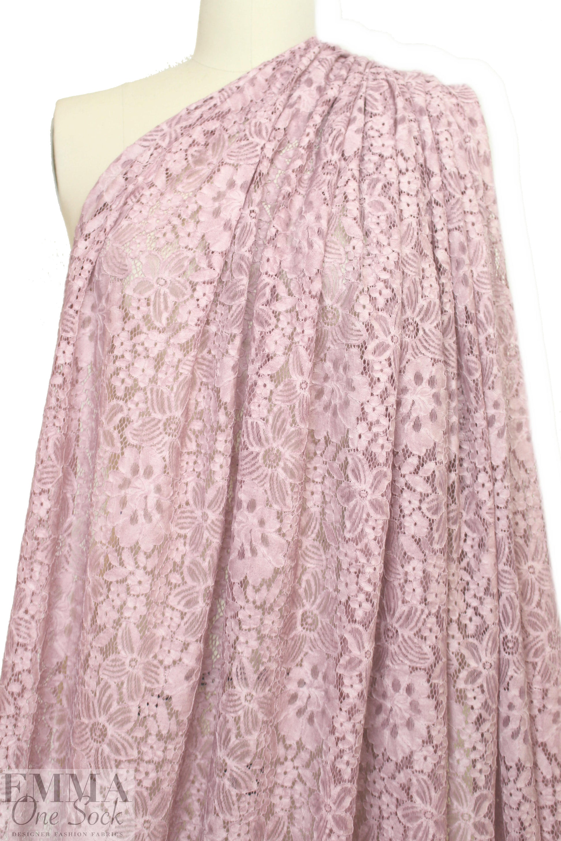 reembroidered cotton blend floral lace - antique pink 1.625 yds