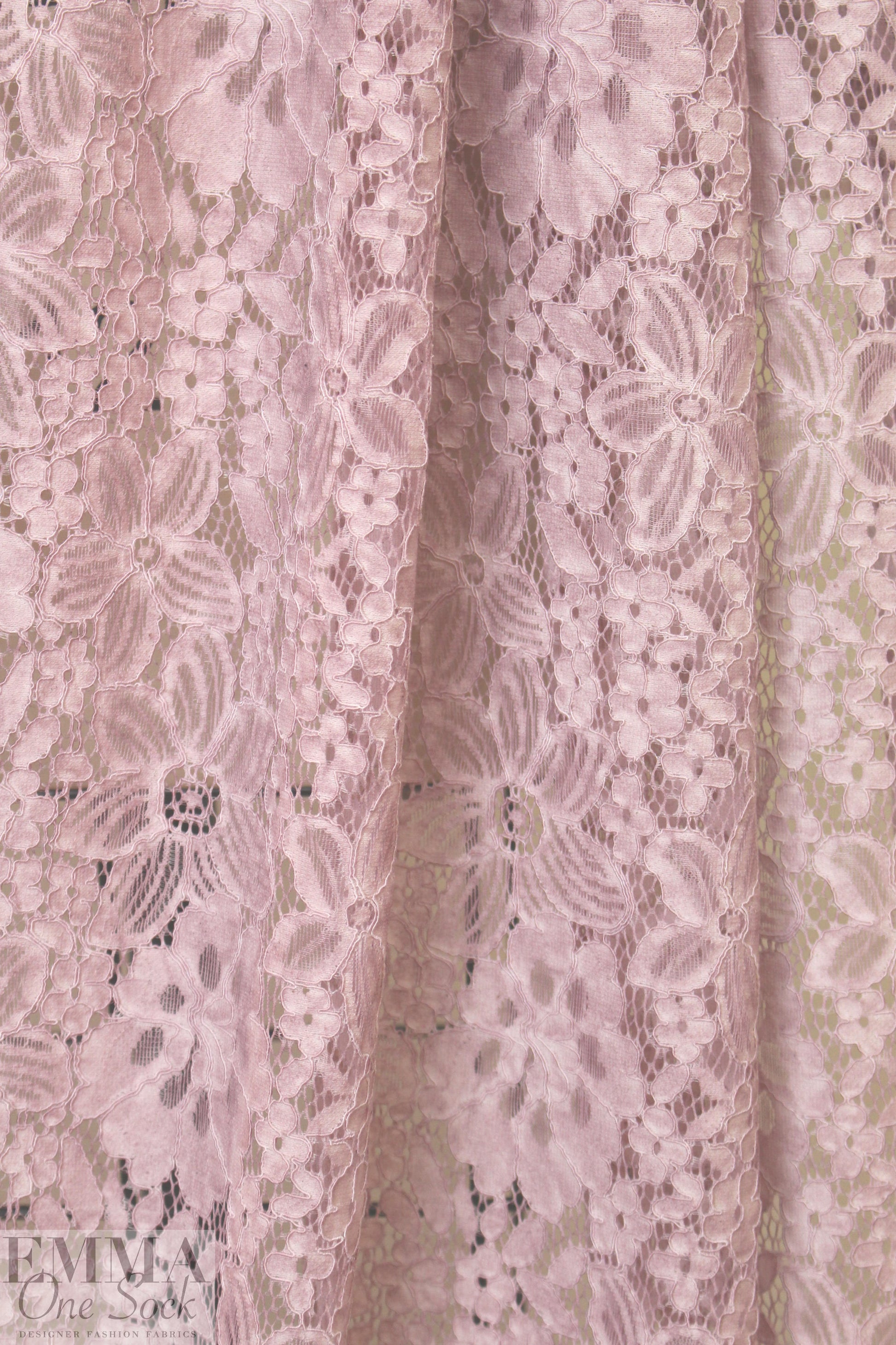 reembroidered cotton blend floral lace - antique pink 1.375 yd