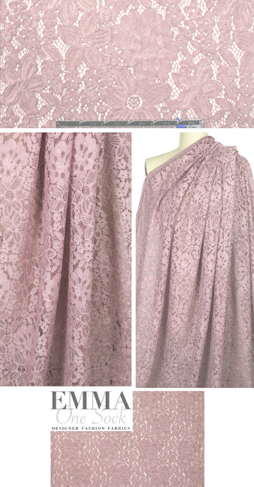 reembroidered cotton blend floral lace - antique pink 1.375 yd