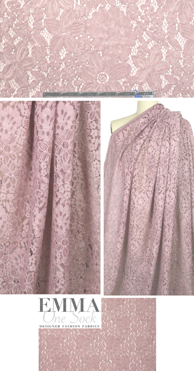 reembroidered cotton blend floral lace - antique pink 2 yds