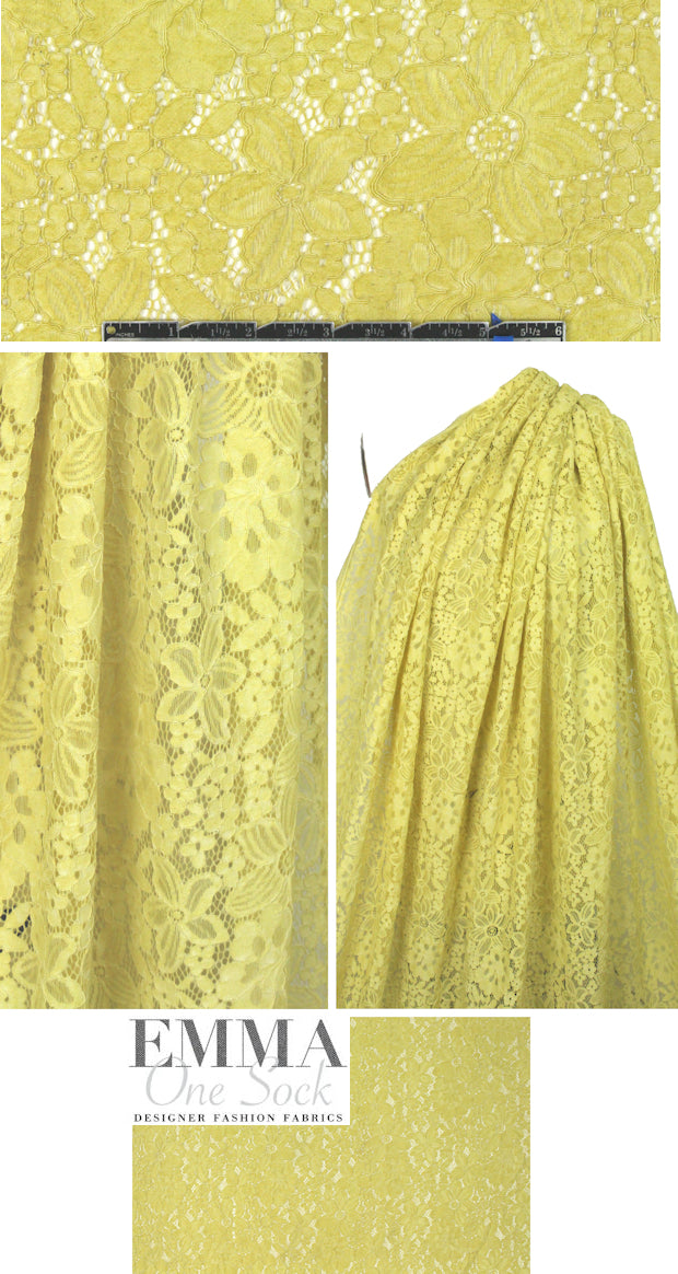 reembroidered cotton blend floral lace - vintage yellow 1 yard
