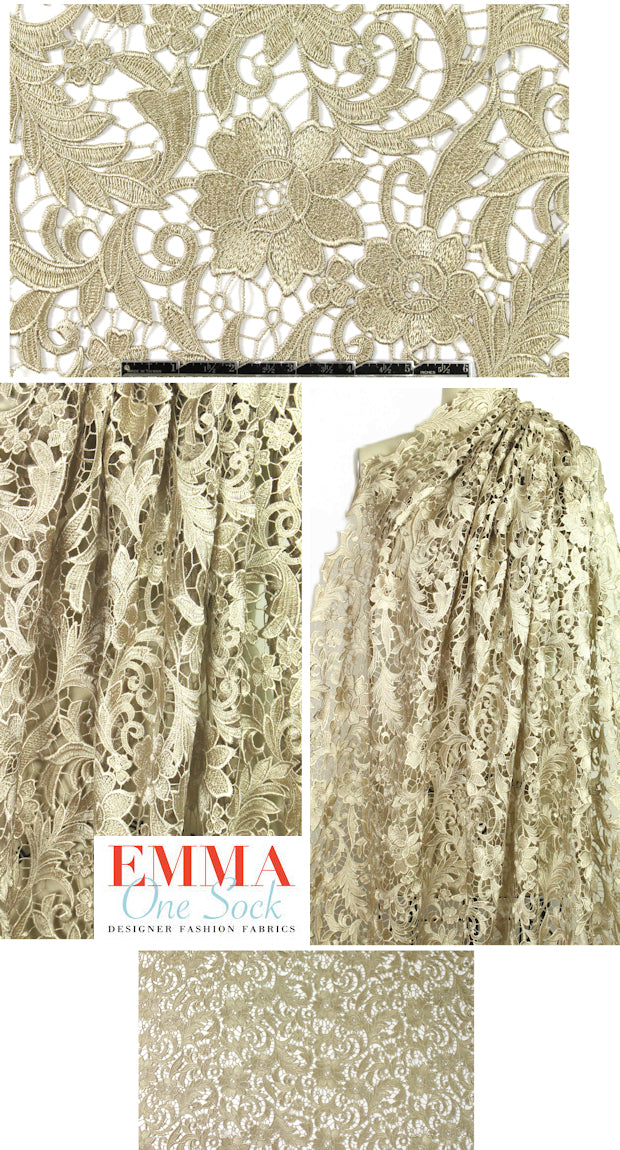 elegant floral guipure lace - gold .875 yds