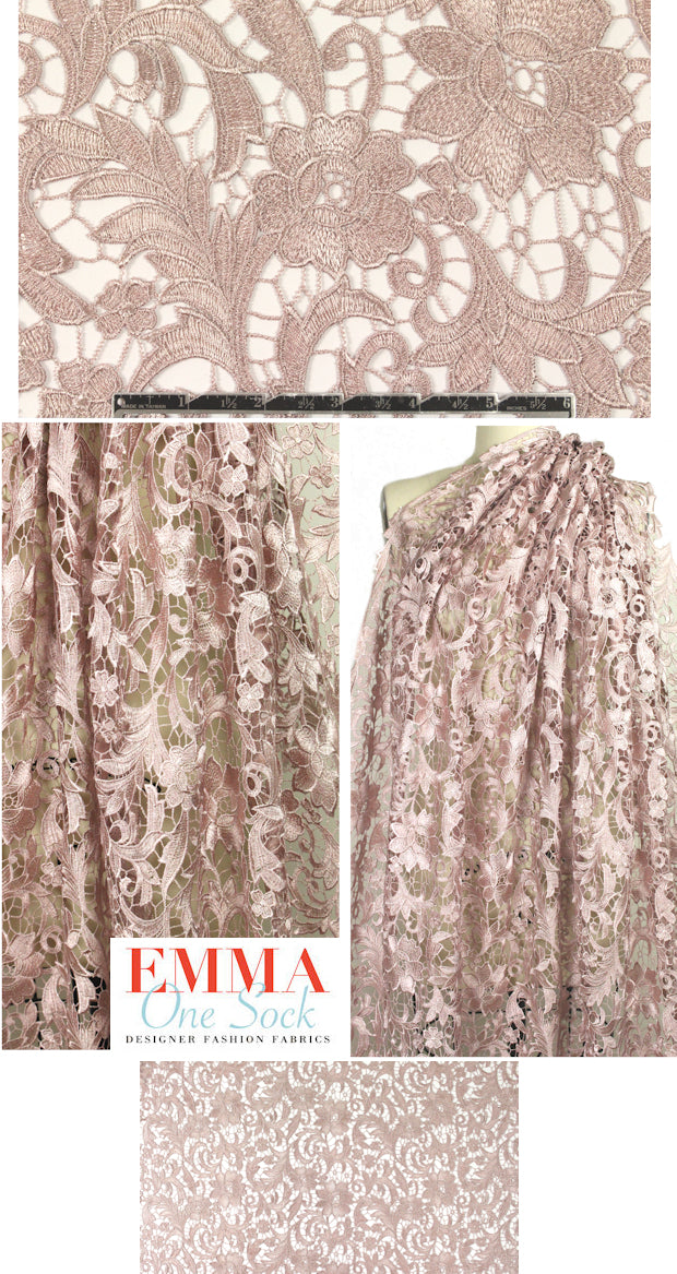 elegant floral guipure lace - pink blush 1.625 yds