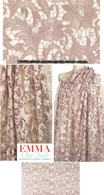 elegant floral guipure lace - pink blush 2.5 yd