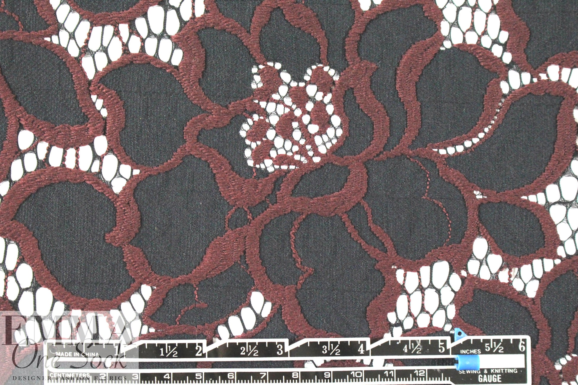Trin@ Turk embroidered floral lace - russet/black 1.75 yd
