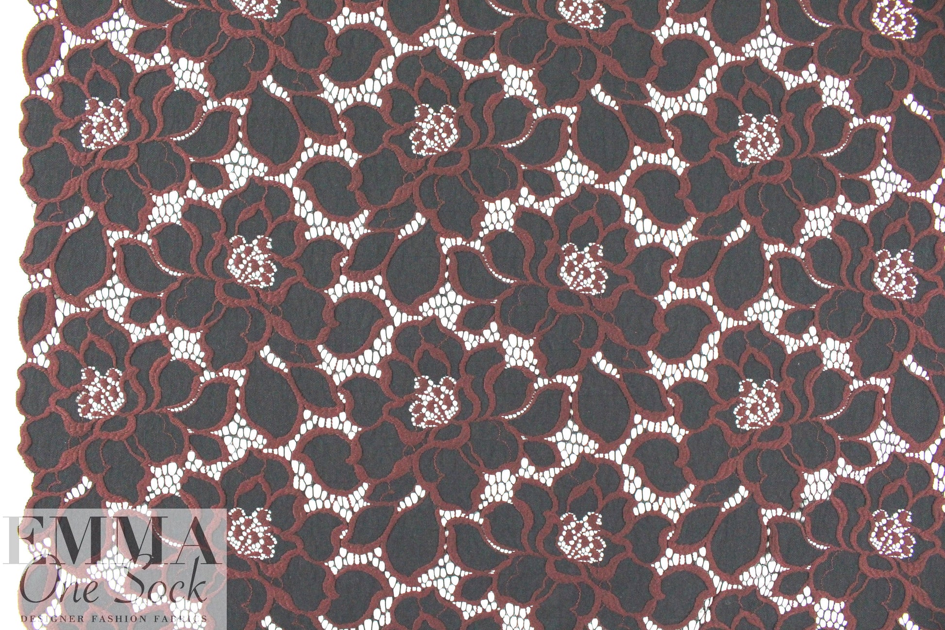 Trin@ Turk embroidered floral lace - russet/black 1.125 yds