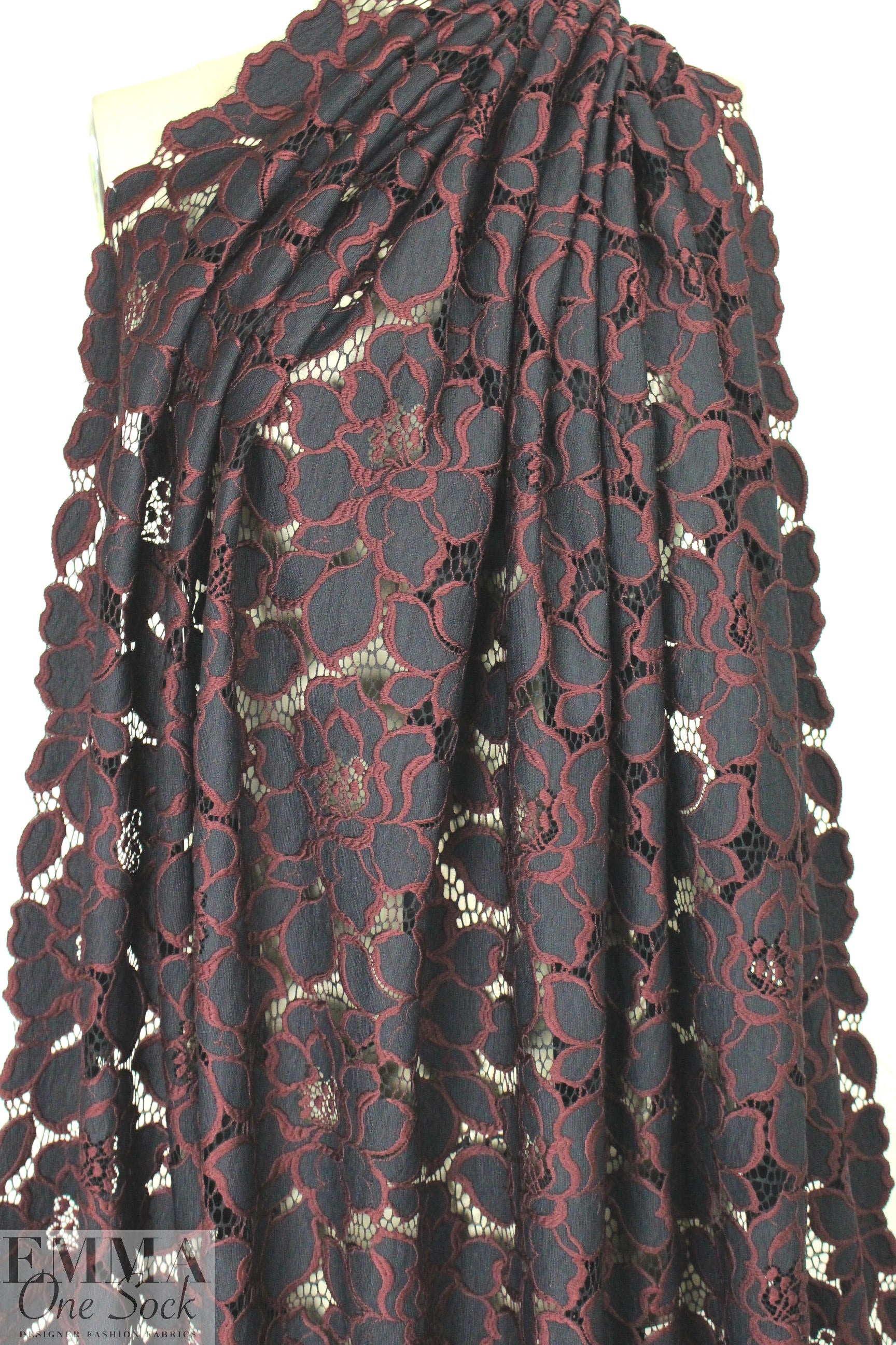 Trin@ Turk embroidered floral lace - russet/black 1.75 yd