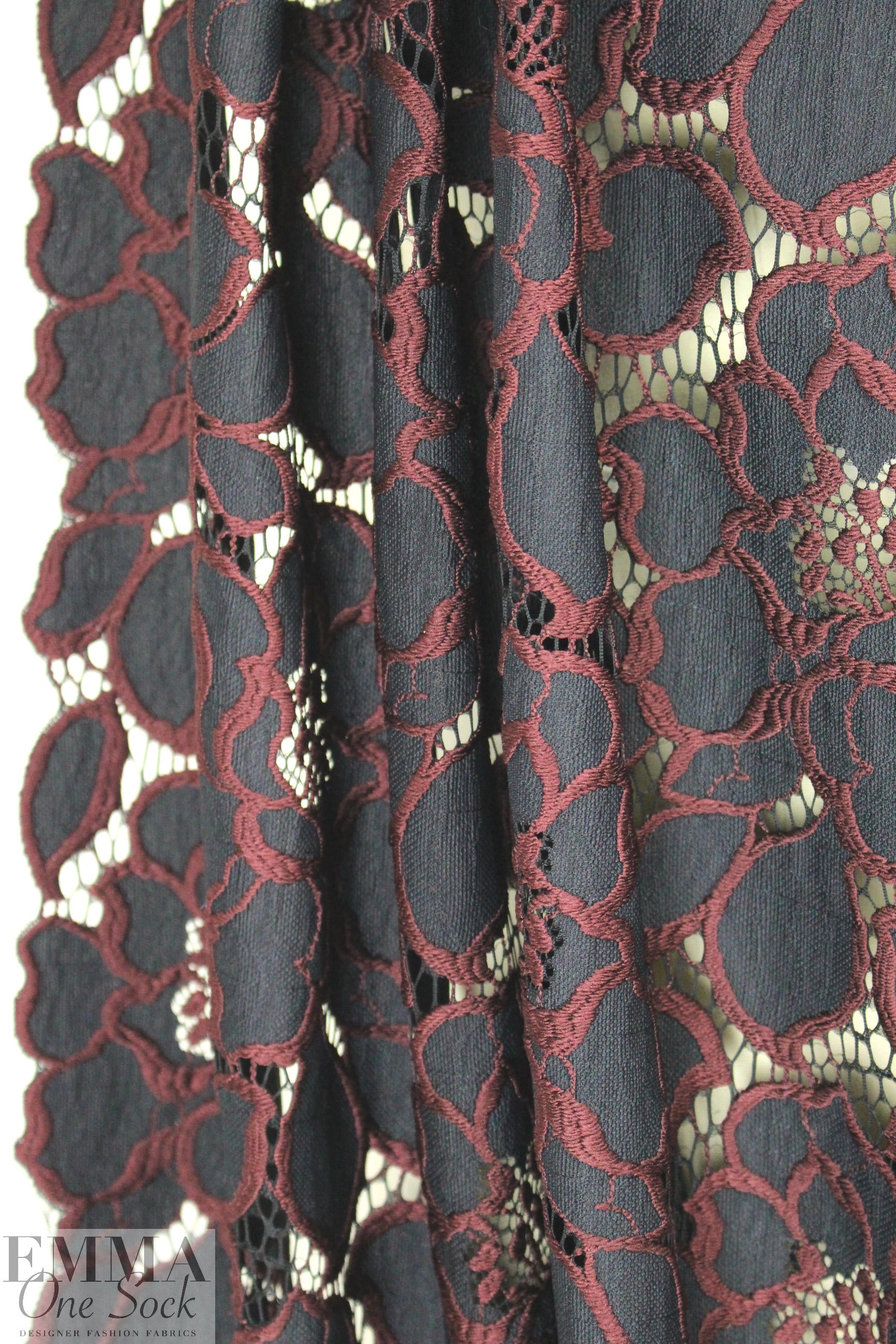 Trin@ Turk embroidered floral lace - russet/black 1.125 yds