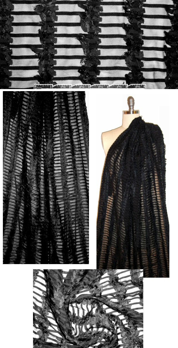 designer clipped weave embellished grid sheer - black