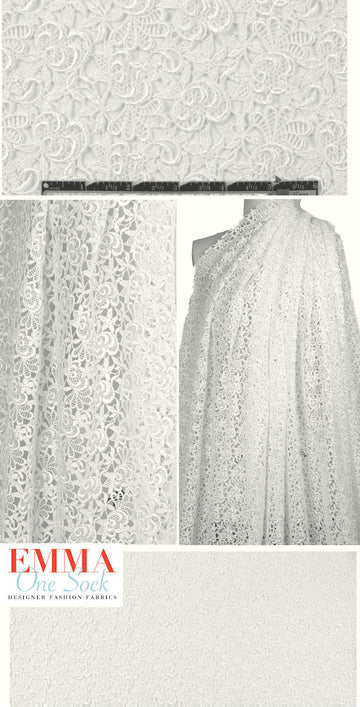 elegant floral paisley viscose guipure lace - white 1.5 yd